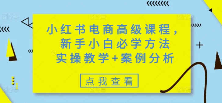 小红书电商高级课程，新手小白必学方法，实操教学+案例分析-吾爱自习网