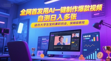 全网首发用AI一键制作爆款视频，自测日入多张，适合大学生宝妈兼职创业，保姆级教程-吾爱自习网