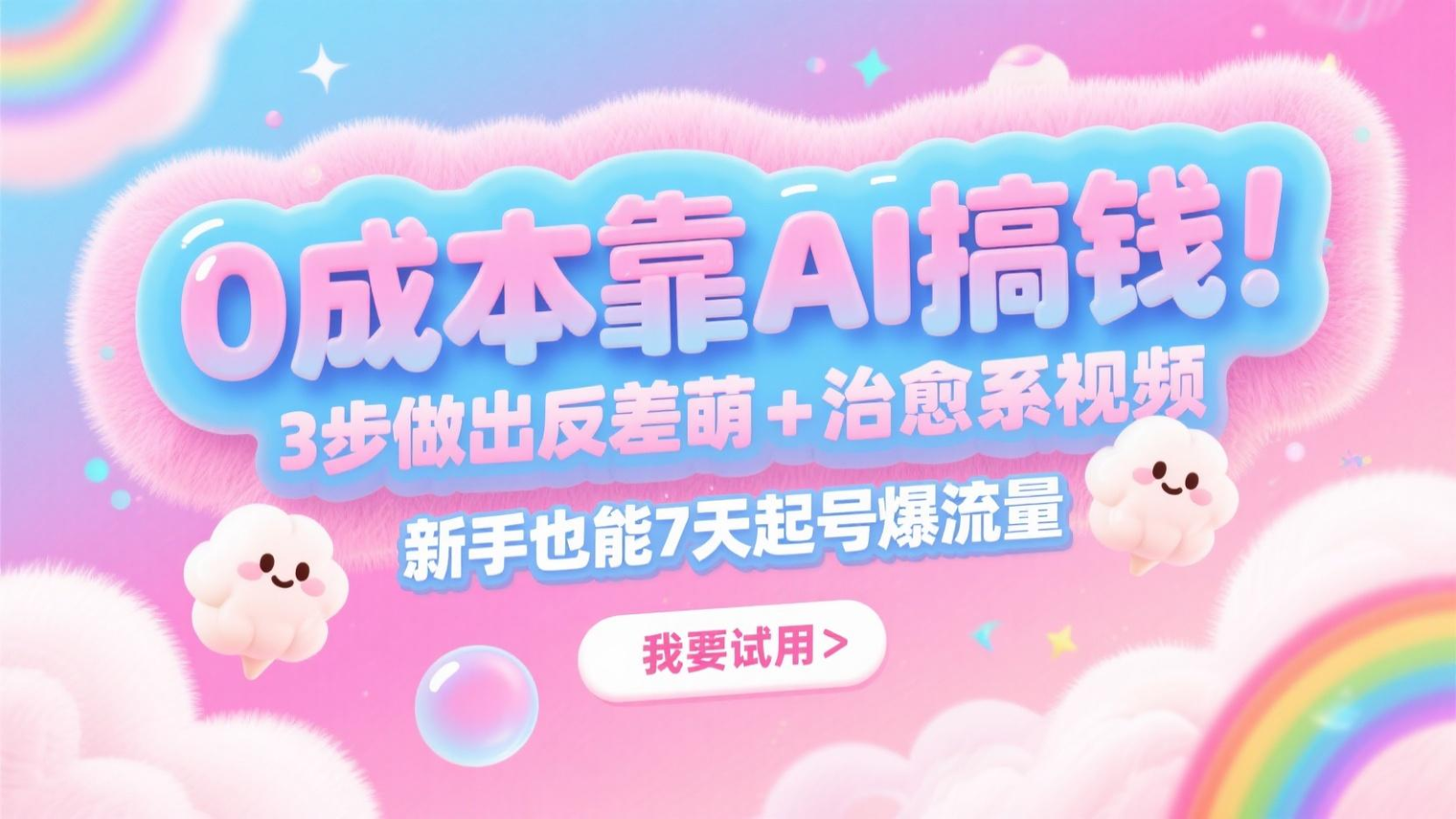 0成本靠AI搞钱！3步做出反差萌+治愈系视频，新手也能7天起号爆流量，月入5位数-吾爱自习网