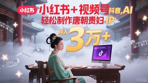 小红书+视频号+抖音，AI轻松制作唐朝贵妇IP，每天30分钟，轻松产出N条，月入3W+-吾爱自习网