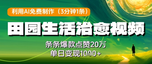 利用AI免费制作田园生活治愈视频，条条爆款点赞20W，单日变现几张-吾爱自习网