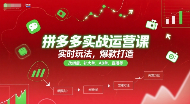 拼多多实战运营课，实时玩法，爆款打造，改销量，补大单，AB单，直播等(更新2025月)-吾爱自习网