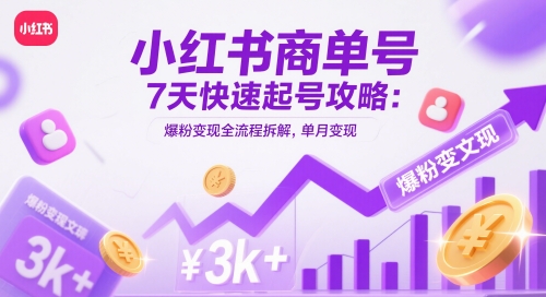 小红书商单号7天快速起号攻略：爆粉变现全流程拆解，单月变现3k+-吾爱自习网