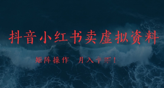 抖音小红书卖虚拟资料，市场需求一直存在，矩阵操作，月入1w+-吾爱自习网