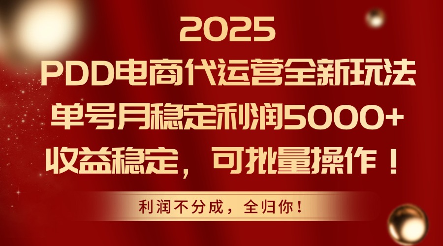 2025PDD电商代运营全新玩法，单号月稳定利润5000+，收益稳定，可批量操作-吾爱自习网