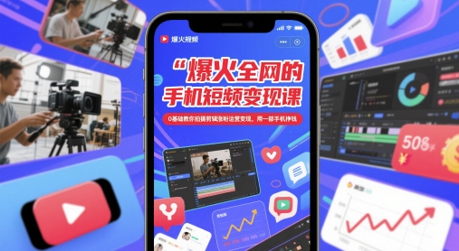 爆火全网的手机短视频变现课，0基础教你拍摄剪辑涨粉运营变现，用一部手机挣钱-吾爱自习网