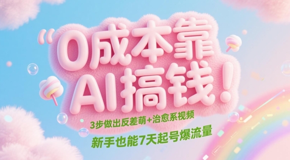 0成本靠AI搞钱！3步做出反差萌+治愈系视频，新手也能7天起号爆流量-吾爱自习网
