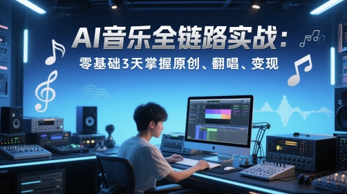 AI音乐全链路实战变现课：零基础3天掌握原创、翻唱、变现-吾爱自习网
