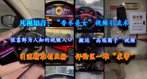 凡视知音：“香车美女”视频引流术，依靠鲜为人知的视频入口，搬运“高端圈子”视频，引流精准创业粉，评论区一堆“求带”-吾爱自习网