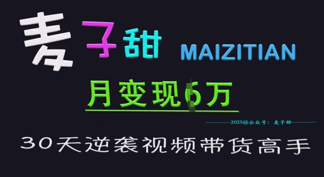 麦子甜30天逆袭视频带货高手，单月变现6W加特训营-吾爱自习网