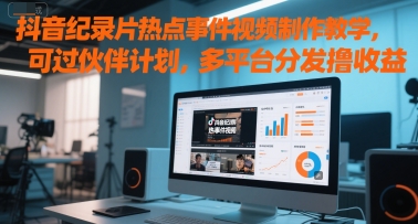 抖音纪录片热点事件视频制作教学，可过伙伴计划，多平台分发撸收益-吾爱自习网