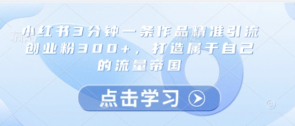 小红书3分钟一条作品精准引流创业粉300+，打造属于自己的流量帝国-吾爱自习网