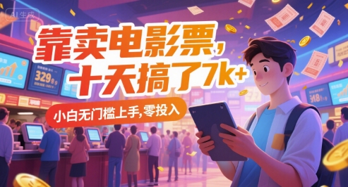 靠卖电影票，十天搞了7k+，小白无门槛上手，零投入【揭秘】-吾爱自习网