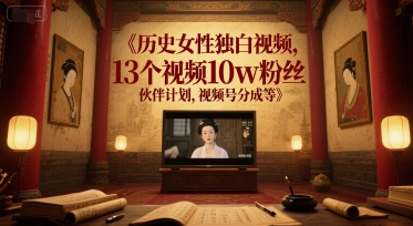 历史女性独白视频，13个视频10w粉丝，伙伴计划，视频号分成等-吾爱自习网