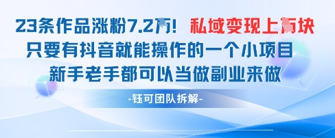 抖音私域项目23条作品涨粉7.2W，私域变现1W-吾爱自习网