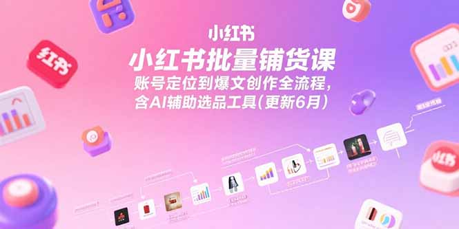 小红书批量铺货课，账号定位到爆文创作全流程，含AI辅助选品工具(更新6月-吾爱自习网