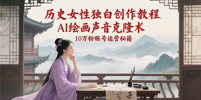 历史女性独白创作教程，AI绘画声音克隆术，10万粉账号运营秘籍-吾爱自习网