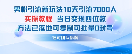 男粉引流新玩法10天引流7000人当日变现四位数可复制可批量0封号-吾爱自习网