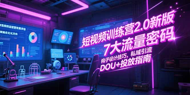 短视频训练营2.0新版，7大流量密码/钩子设计技巧/私域引流/DOU+投放指南-吾爱自习网