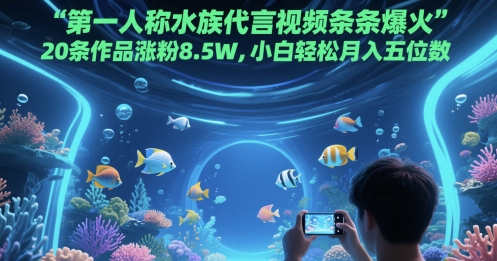 第一人称水族代言视频条条爆火，20条作品涨粉8.5W，小白轻松月入五位数-吾爱自习网