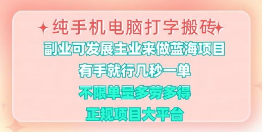 纯手机电脑打字搬砖，有手就行，几秒一单，多劳多得，正规项目大平台【揭秘】-吾爱自习网