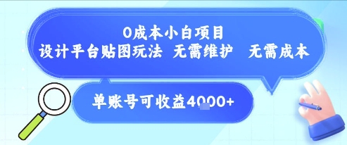 0成本小白项目，设计平台贴图玩法，无需维护，无需成本，单账号单月可产生收益4k+-吾爱自习网