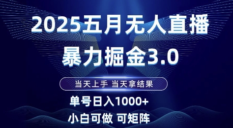 2025五月无人直播暴力掘金3.0，当天上手，当天拿结果，单号日入1k+小白可做可矩阵【揭秘】-吾爱自习网