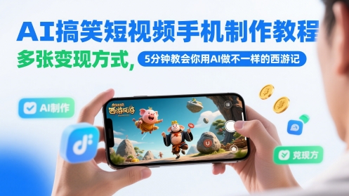 AI搞笑短视频手机制作教程，多张变现方式，5分钟教会你用AI做不一样的西游记-吾爱自习网