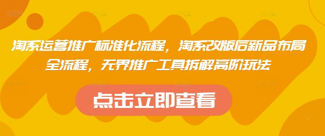 淘系运营推广标准化流程，​淘系改版后新品布局全流程，无界推广工具拆解高阶玩法-吾爱自习网