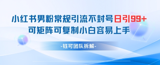 小红书男粉常规引流不封号日引99+变现简单 可矩阵可复制小白容易上手-吾爱自习网