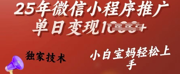 25年微信小程序推广单日变现多张，独家技术，小白宝妈轻松上手【揭秘】-吾爱自习网